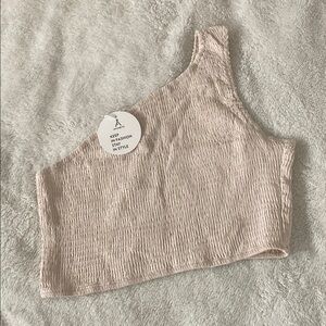 Tan Asymmetrical Ribbed Sleeveless Tank Top